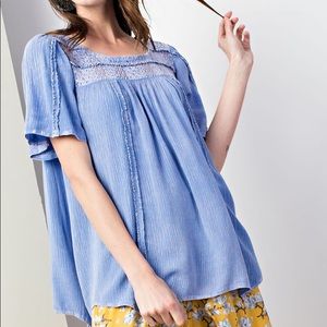 $ FIRM 🌷Blue Mineral Washed Lace Tunic